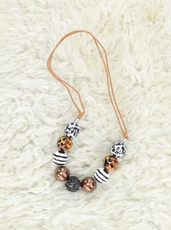 Adjustable Bubblegum Necklace With Animal Print Accent 1