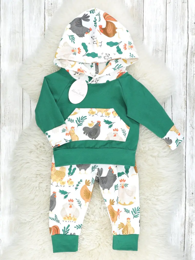 Adorable Hunter Green Chicken-Themed Baby Outfit 1