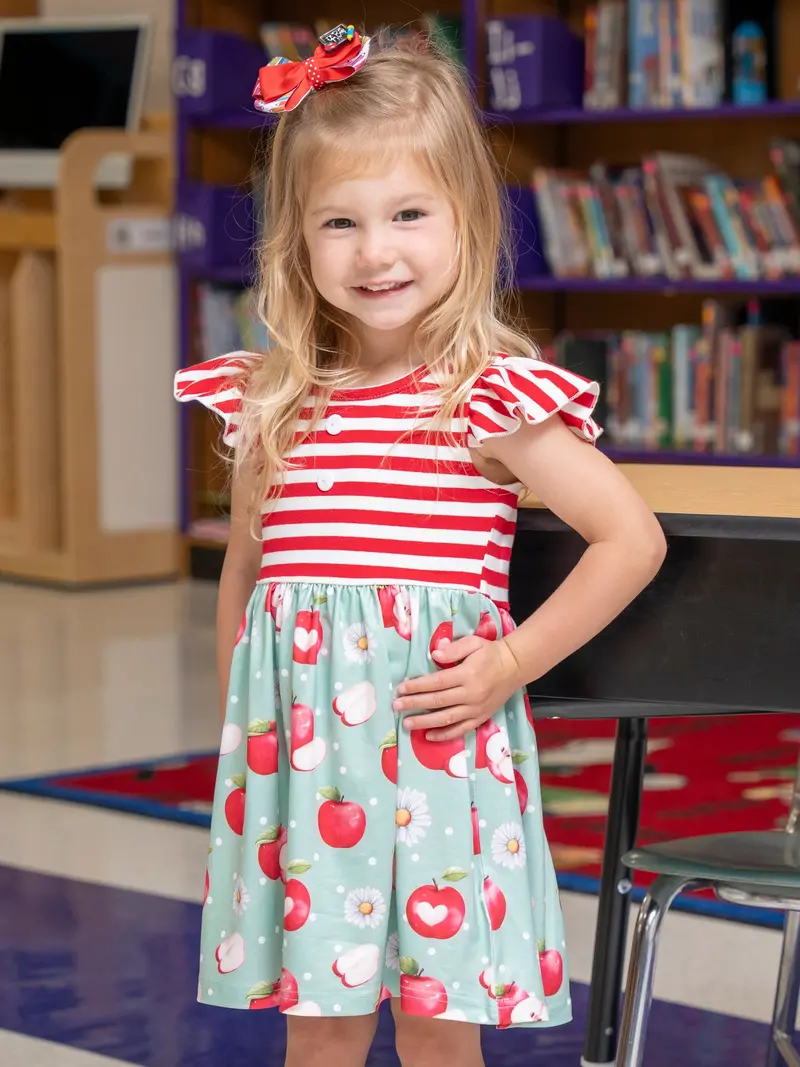 Apple Bites Stripe Flutter Sleeve Dress 1