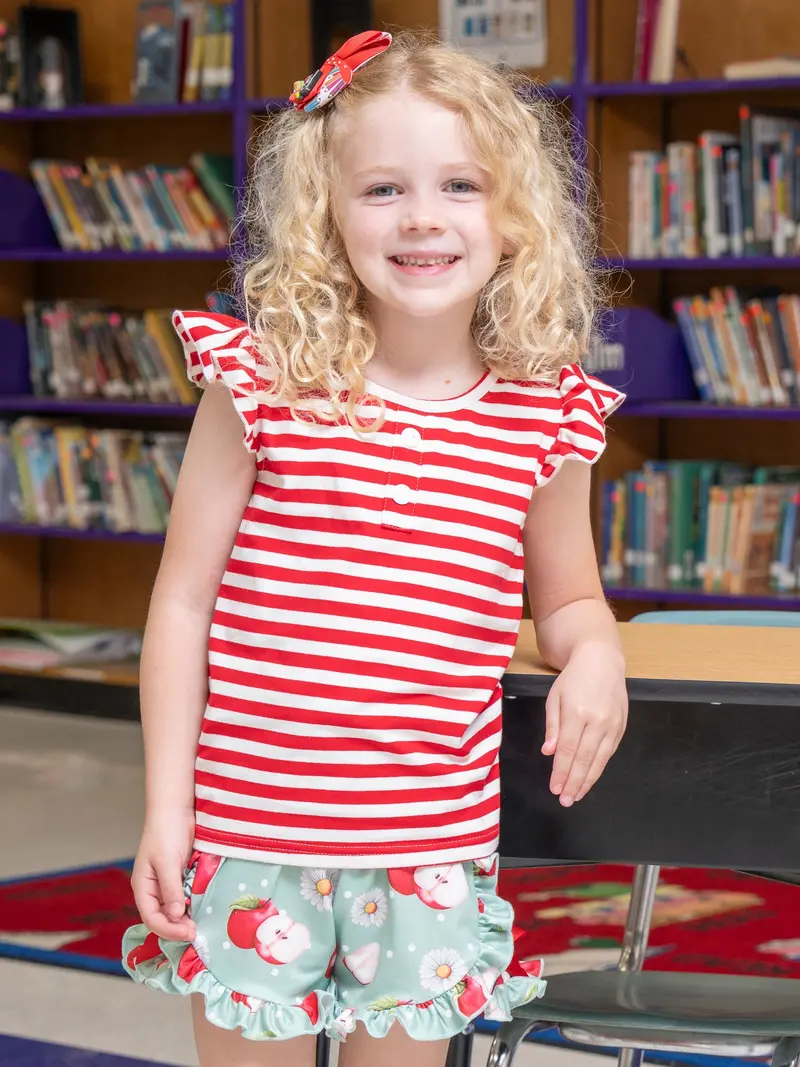 Apple Bites Stripe Flutter Sleeve Outfit 1