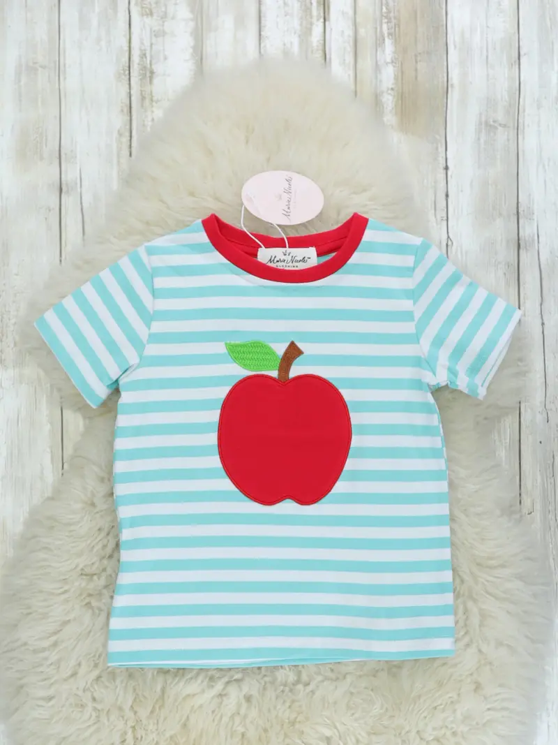 Apple-Themed Shirt In Blue And White Stripes 1