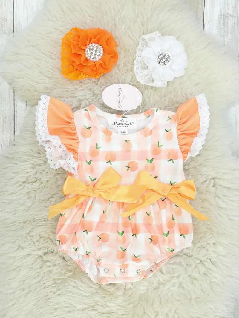 Apricot-Colored Bow Detail Bubble Romper 1