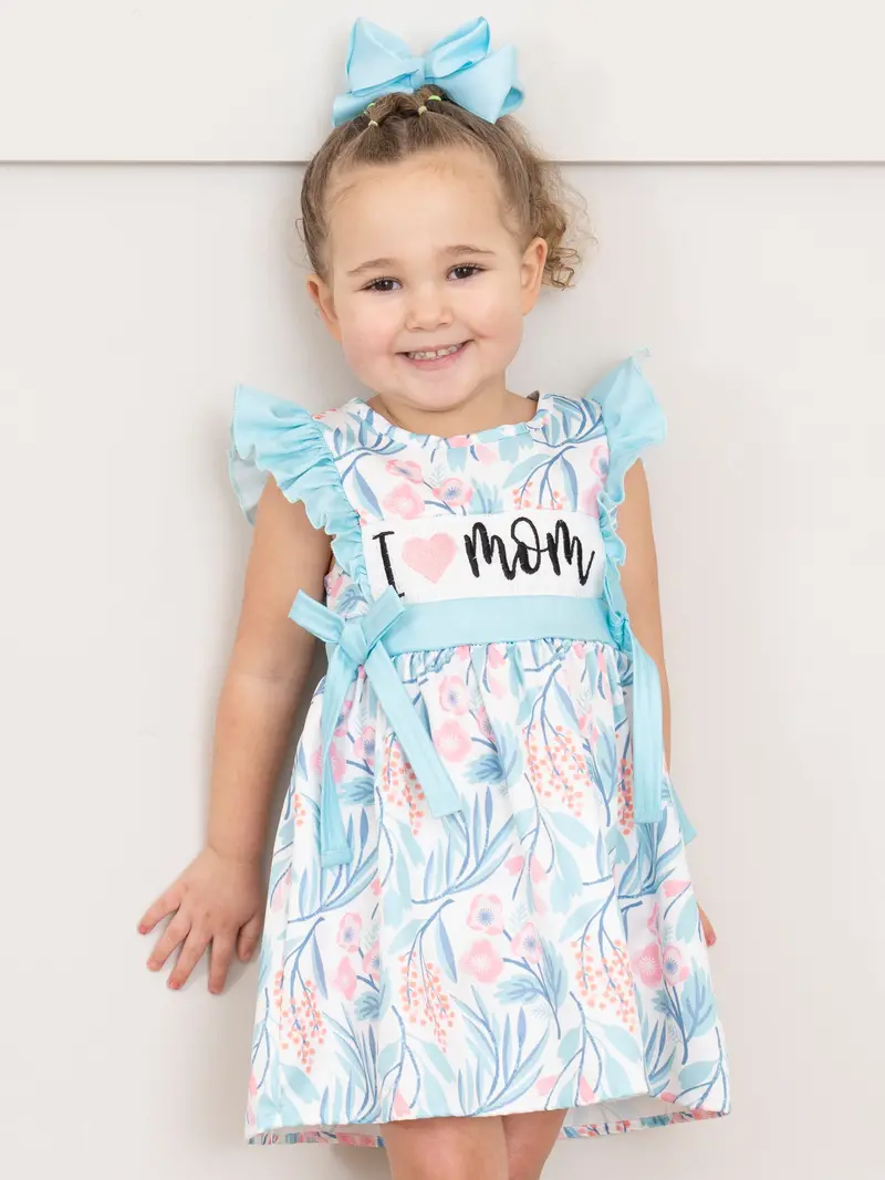 Aqua "I Love Mom" Smocked Dress – Spring Ready 1