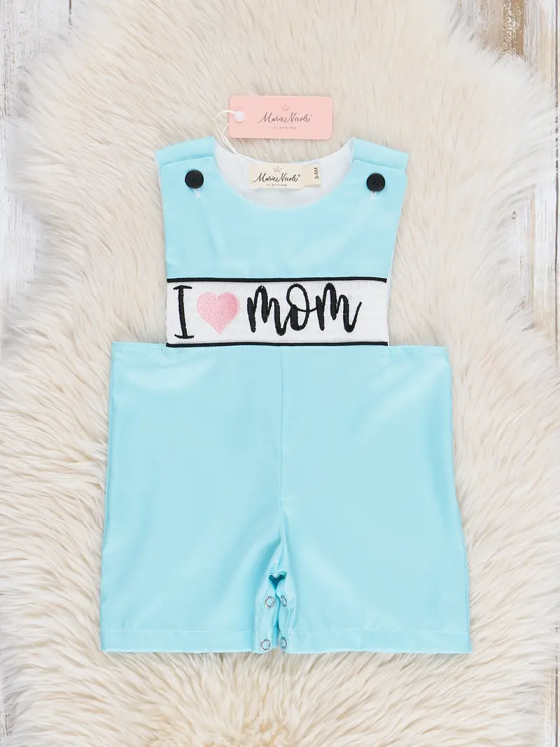 Aqua "I Love Mom" Smocked Johnny Top With Elastic Waist 1