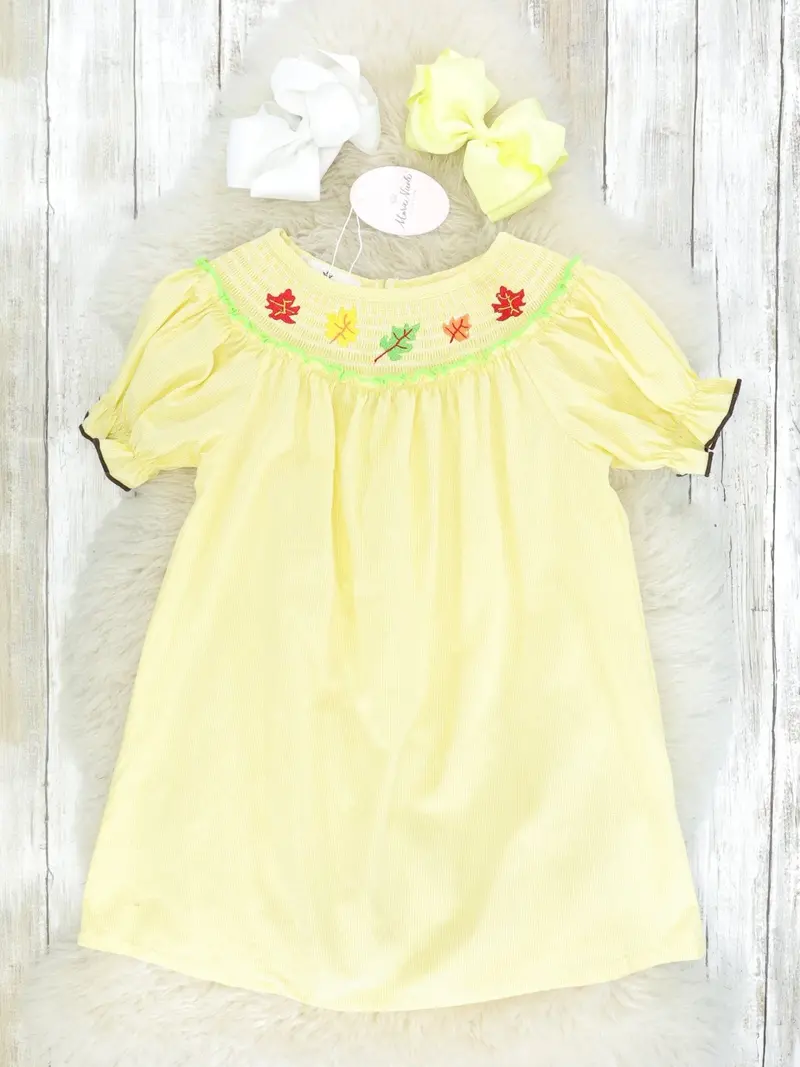 Autumn Leaves Smocked Dress For Girls 1