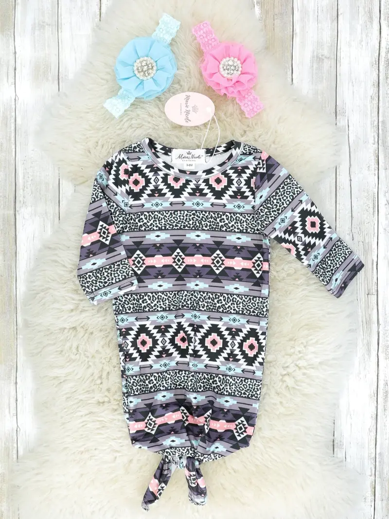 Aztec-Print Peach Knot Detail Gown 1