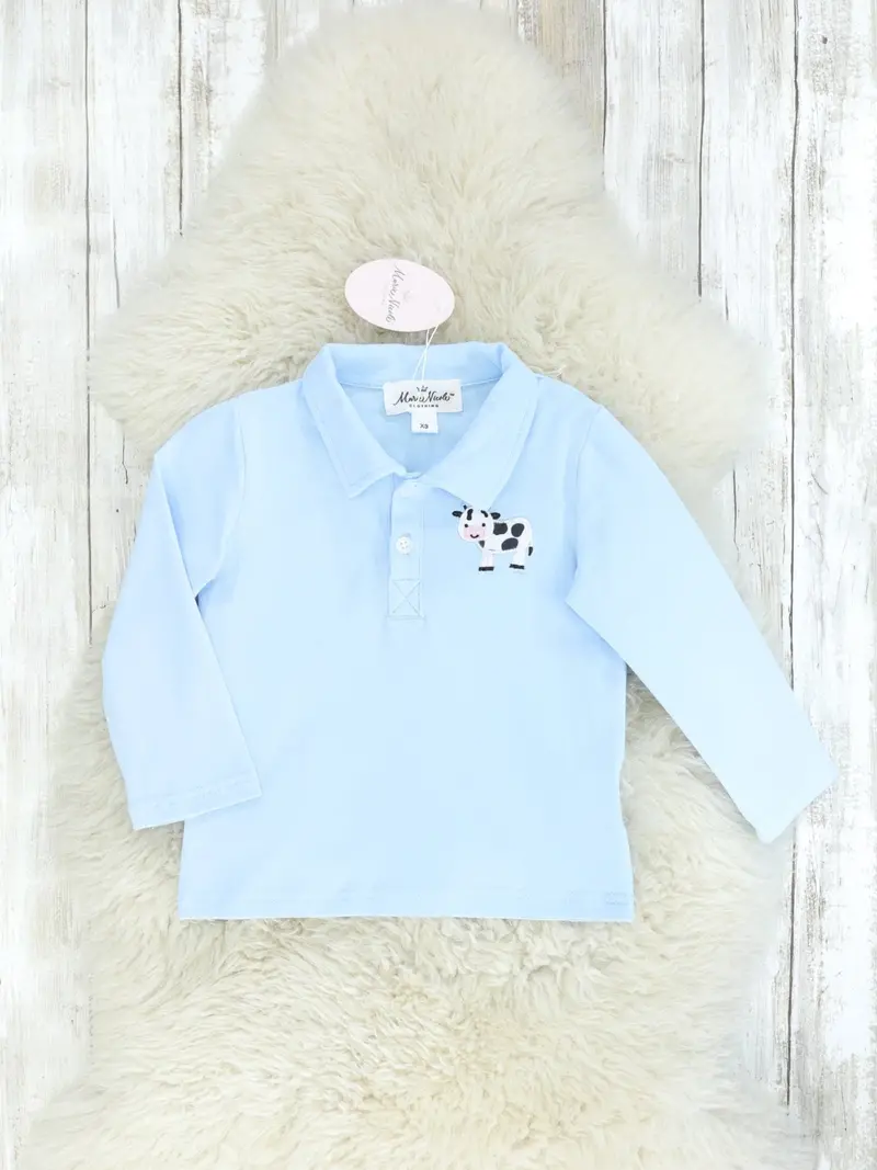 Baby Blue Cow Print Polo Shirt For Infants 1