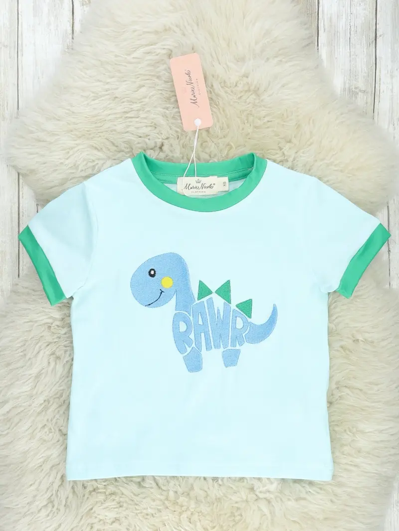 Baby Blue Dinosaur-Themed "Rawr" Graphic T-Shirt 1