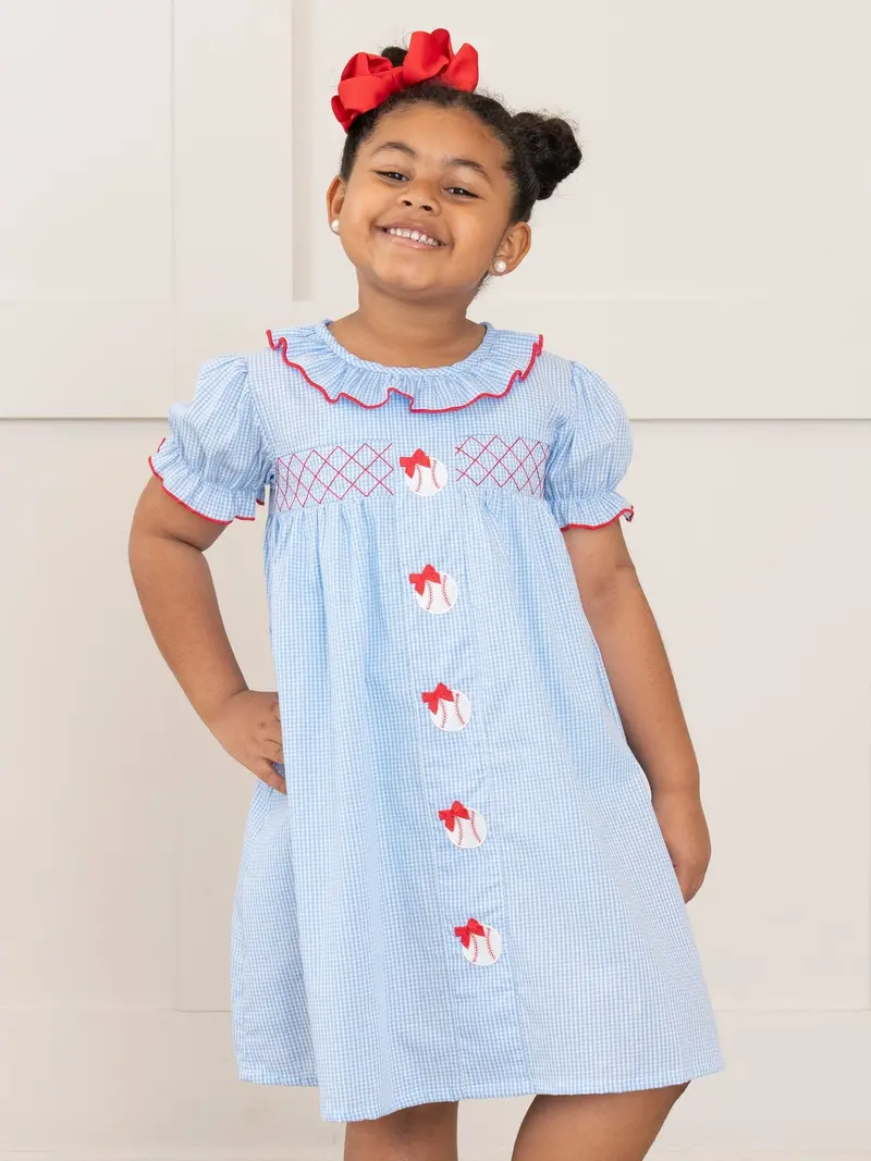 Baseball Bows Ruffle Dress With Embroidered Accents 1