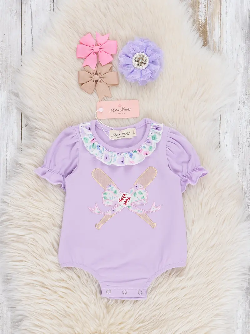 Baseball Garden Embroidered Ruffle Romper For Infants 1