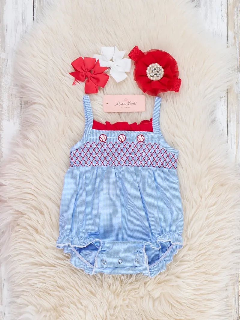 Baseball-Inspired 100% Cotton Bubble Romper For Toddlers 1