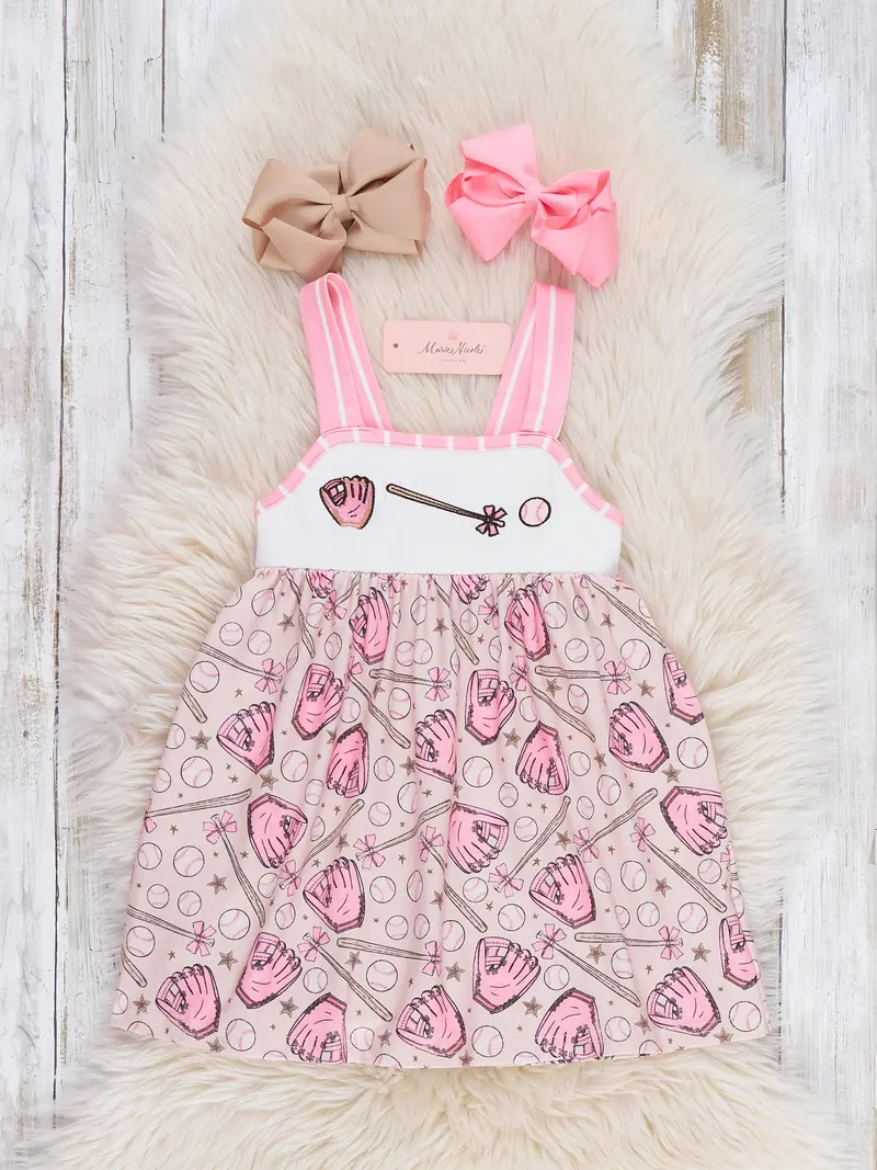 Baseball Swing Time Embroidered Ruffle Dress 1