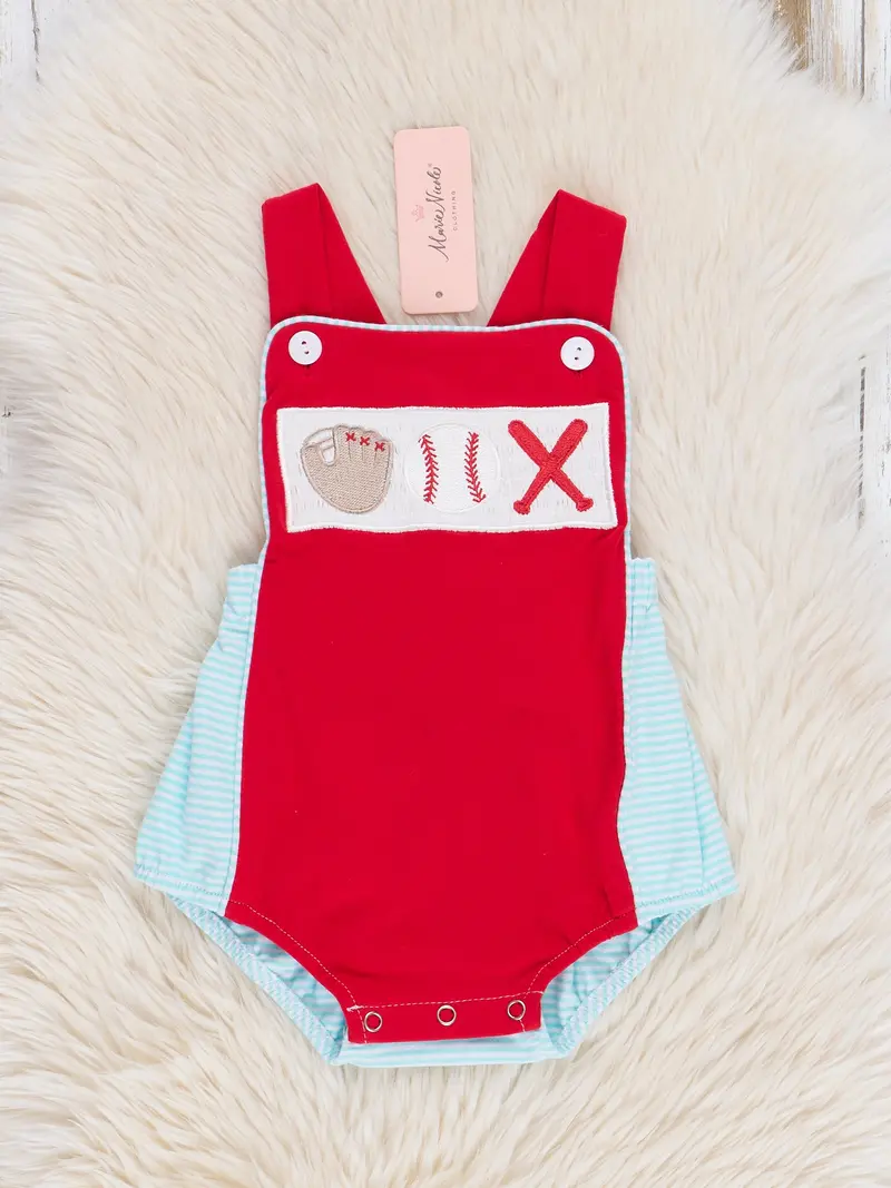 Batter Up Embroidered Bubble Romper For Infants 1