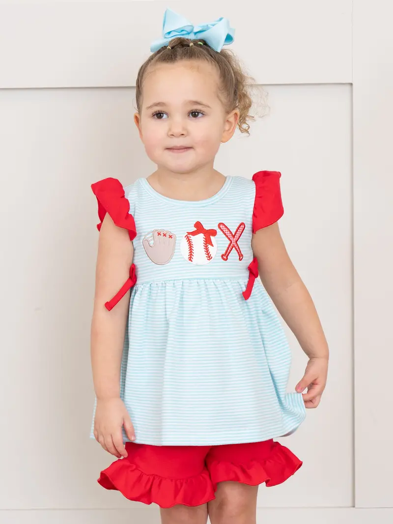 Batter Up Ruffle Outfit With Playful Baseball Motifs 1