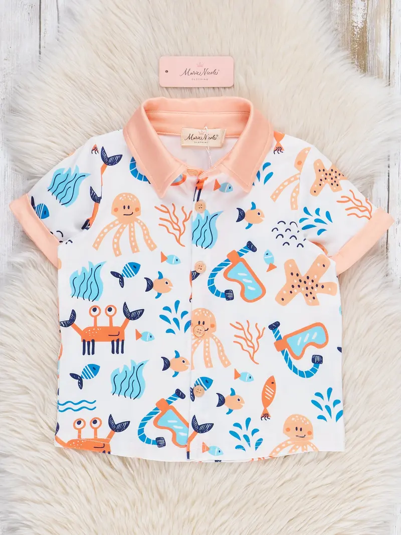 Beach Friends Themed Button-Up Shirt 1