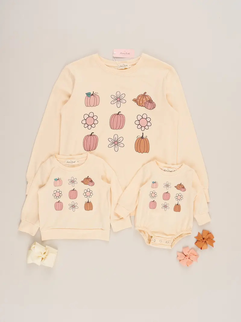 Beige Daisy Pumpkin Matching Mom And Toddler Shirt 1