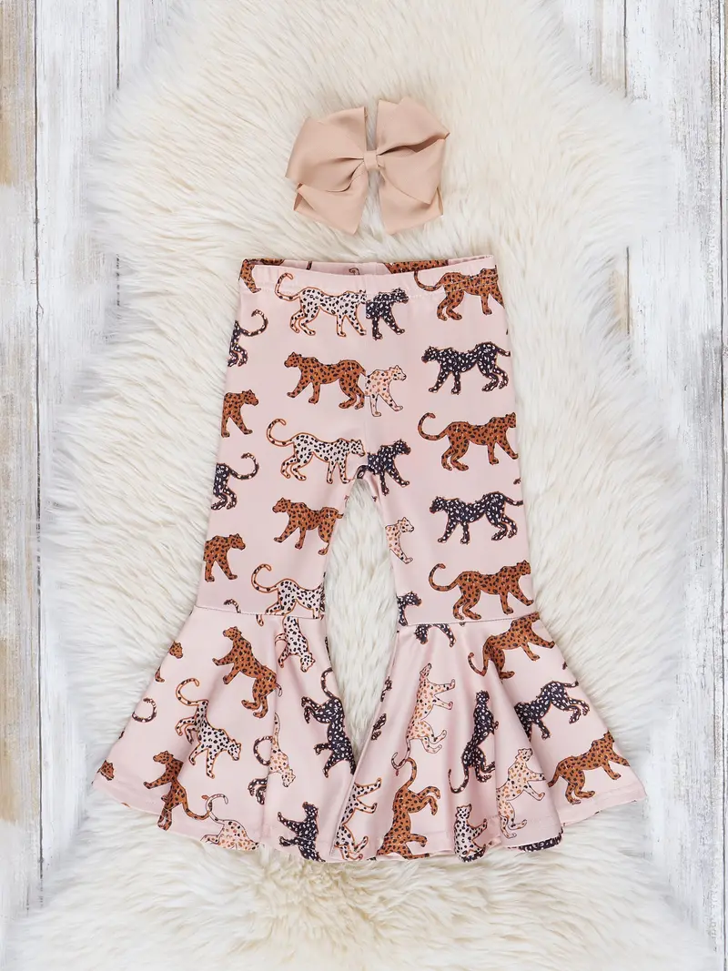 Beige Leopard-Print Bell Bottom Pants 1