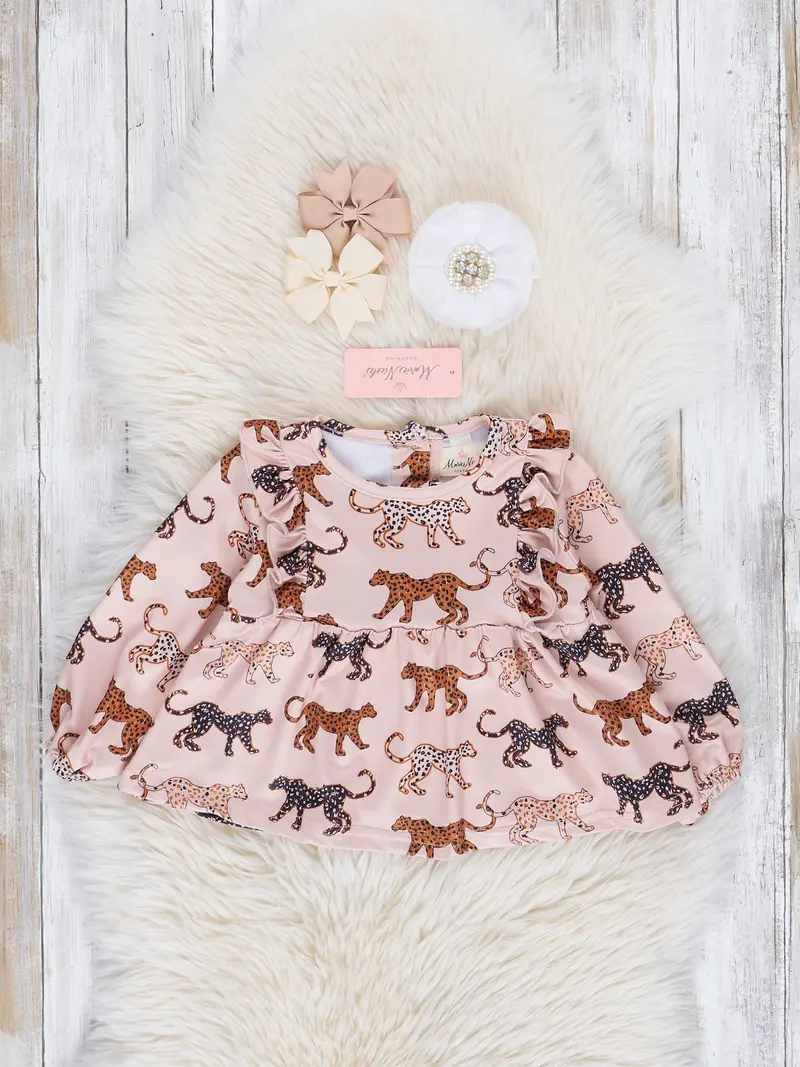 Beige Leopard-Print Ruffle Swing Shirt 1