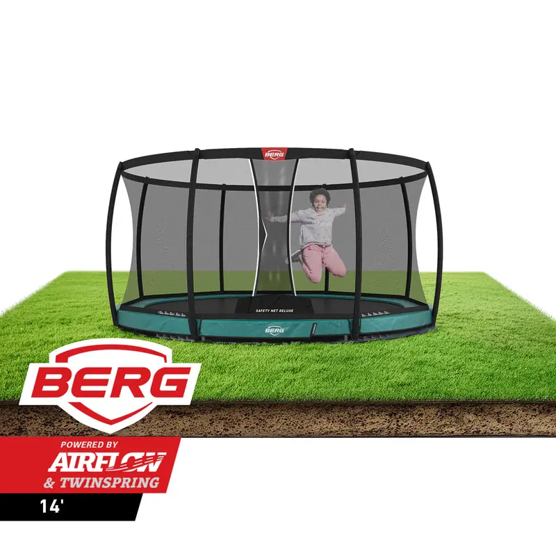 Berg Champion 14-Foot Oval Low-Ground Trampoline With Integrated Safety Enclosure 1