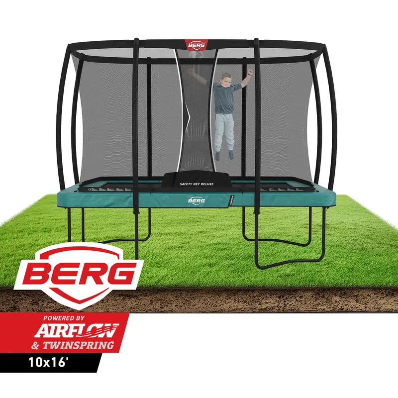 Berg Ultim Champion 10' X 16' Rectangular Above-Ground Trampoline With Xl Deluxe Safety Net 1