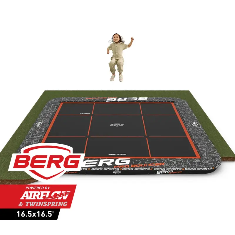 Berg Ultimate Pro Bouncer – 16.5' X 16.5' Square In-Ground Trampoline With Safety Enclosure 1
