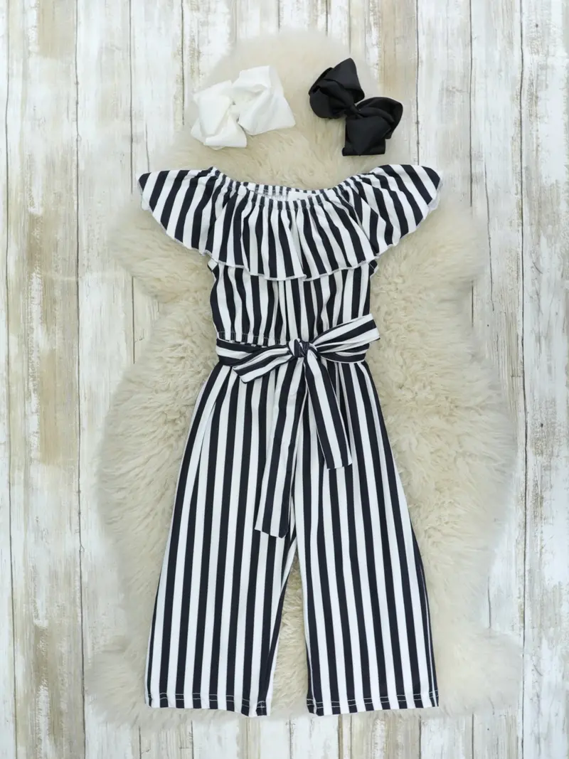 Black-And-White Pinstripe Romper Style Jumpsuit 1
