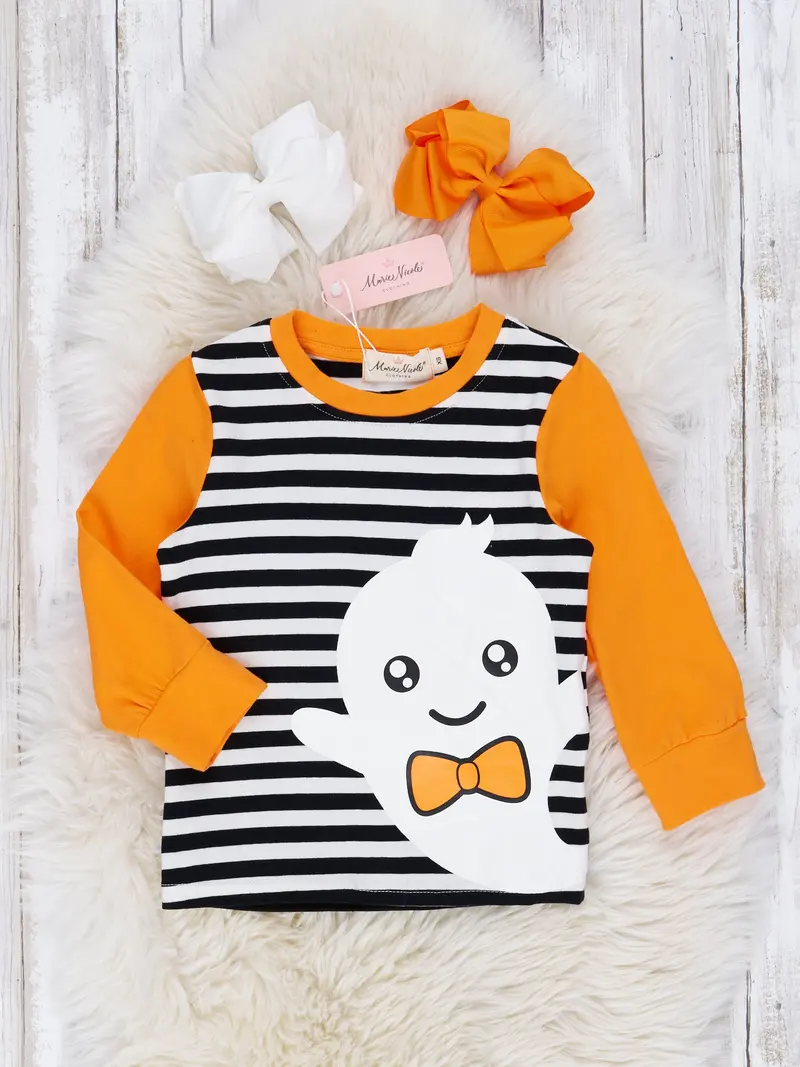 Black And White Stripe Friendly Ghost Raglan Tee 1