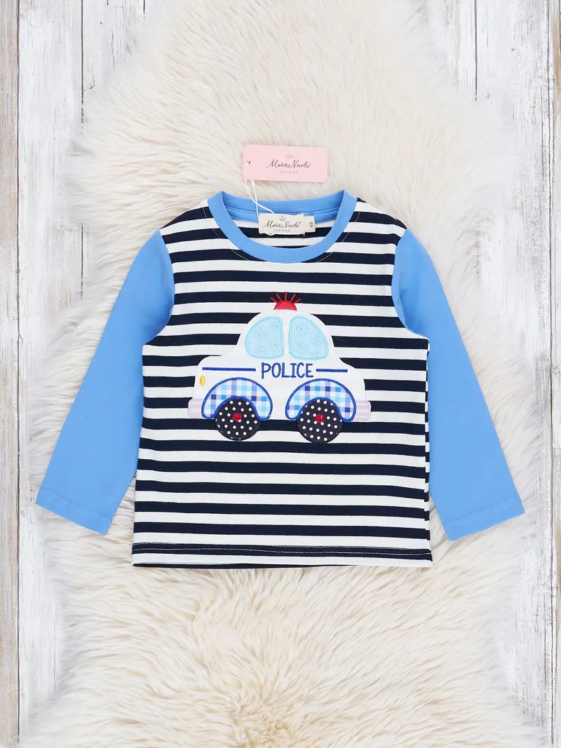 Black-And-White Stripe Police-Themed Short-Sleeve Shirt 1