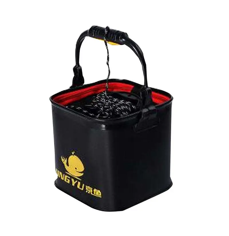Black Collapsible Portable Water Bucket With Integrated Rope Handle 1