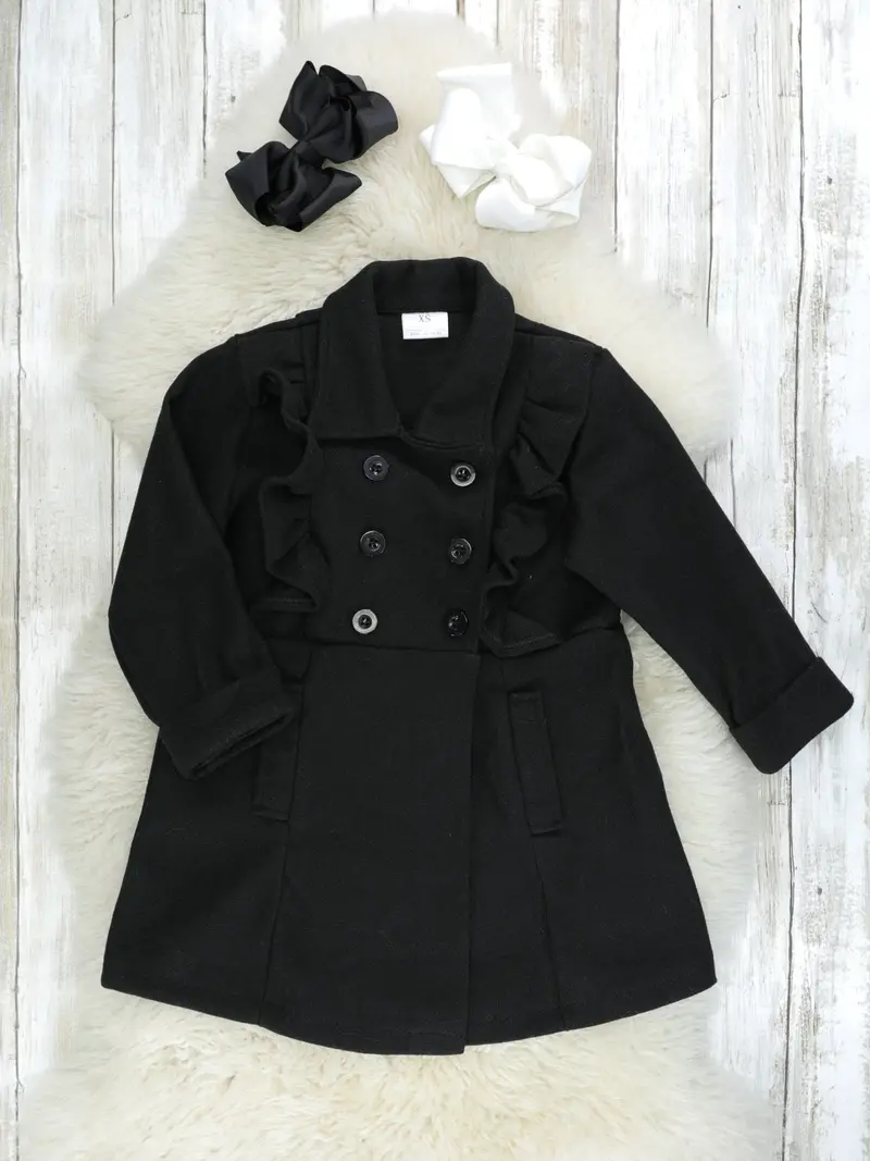 Black Collared Jacket With Ruffled Trim 1
