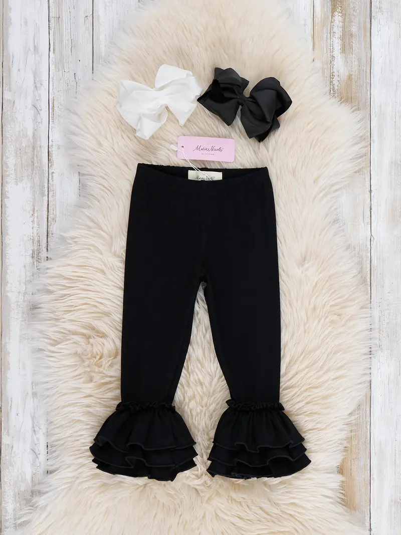 Black Cotton Bell-Ruffle Leggings For Infants 1