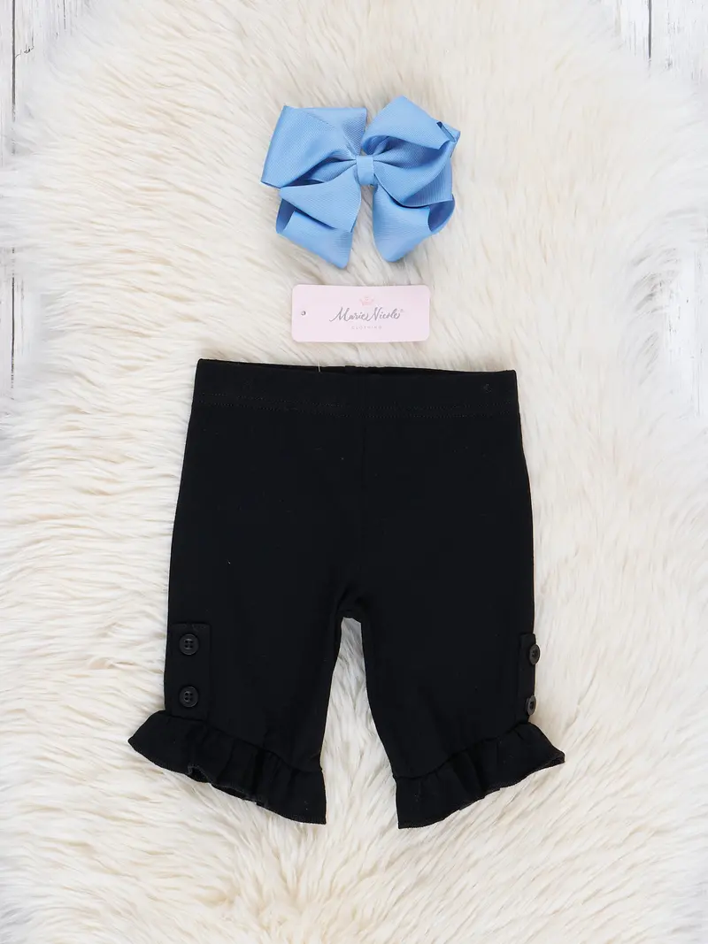 Black Cotton Button Ruffle Shorts 1