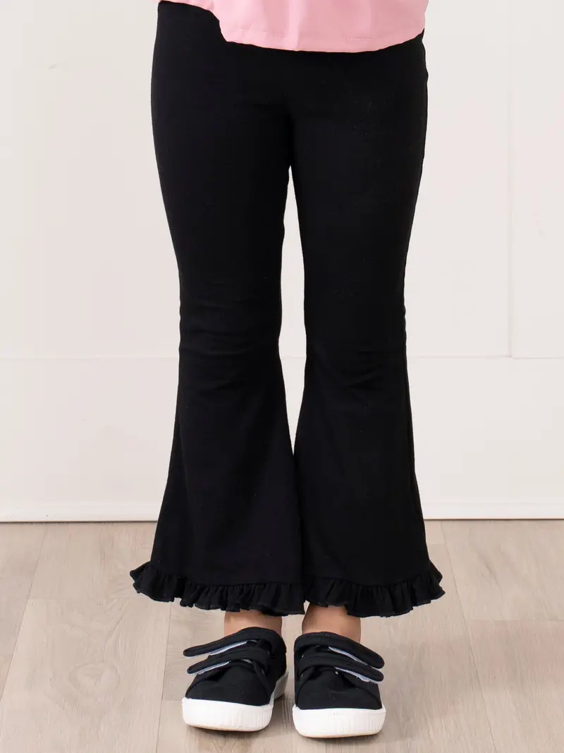 Black Cotton Ruffle Flare Pants For Kids 1