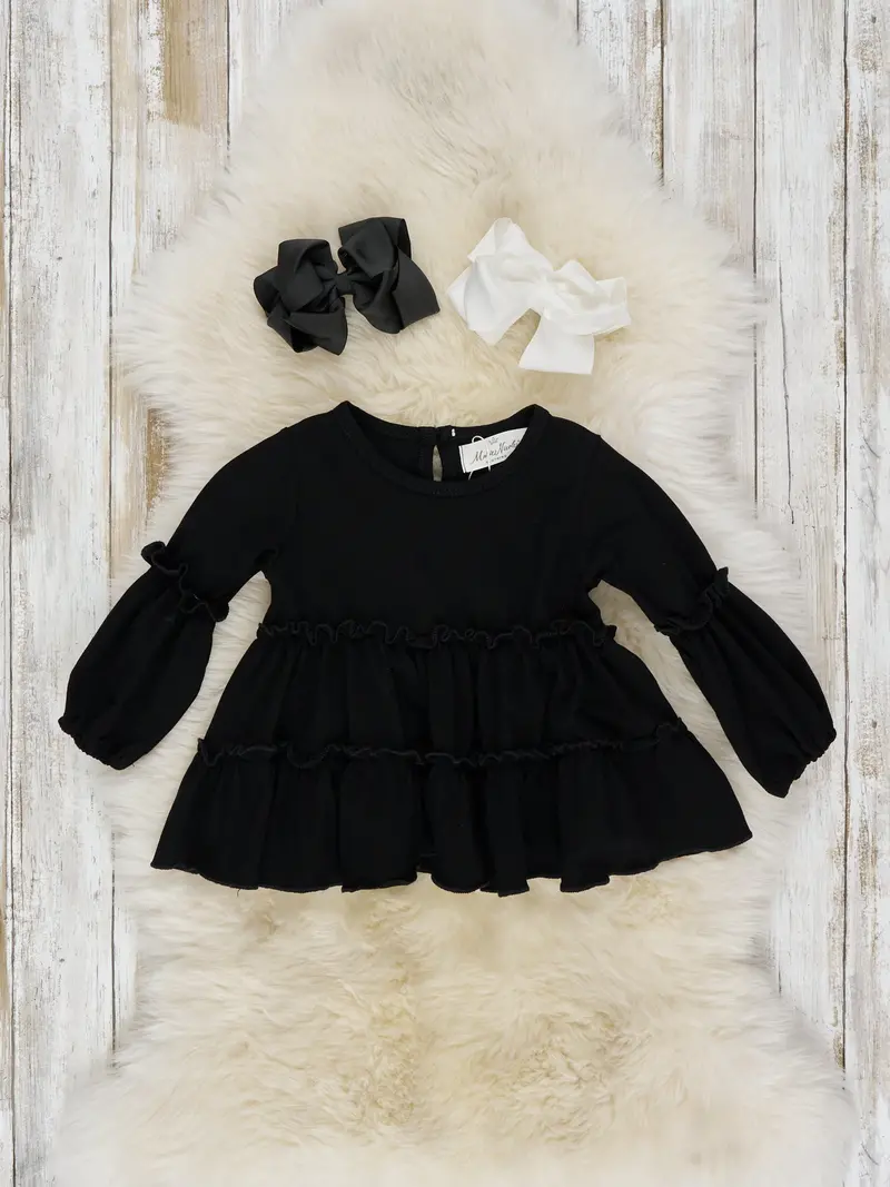 Black Cotton Ruffle Swing Top For Infants 1