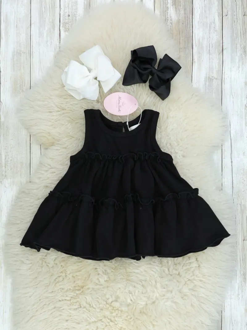 Black Cotton Ruffle Tank Top With Swing Hem 1