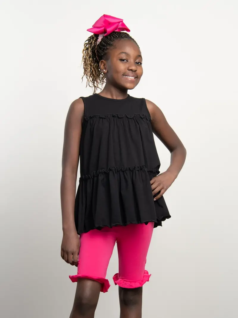 Black Cotton Tiered Ruffle Tank Top 1