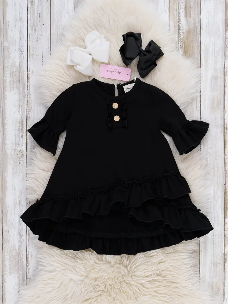 Black Hi-Low Cotton Ruffle Tunic Top 1