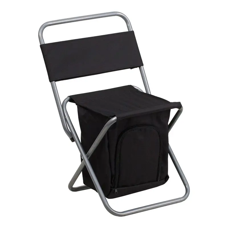 Black Lightweight Folding Camping Chair With Cooler Pocket 1