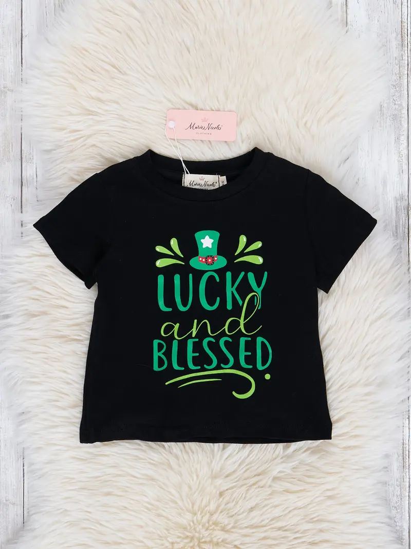 Black "Lucky & Blessed" Graphic Tee 1