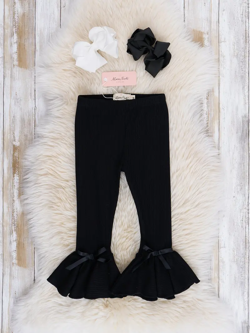 Black Ribbed Stretch Bell Bottom Leggings 1