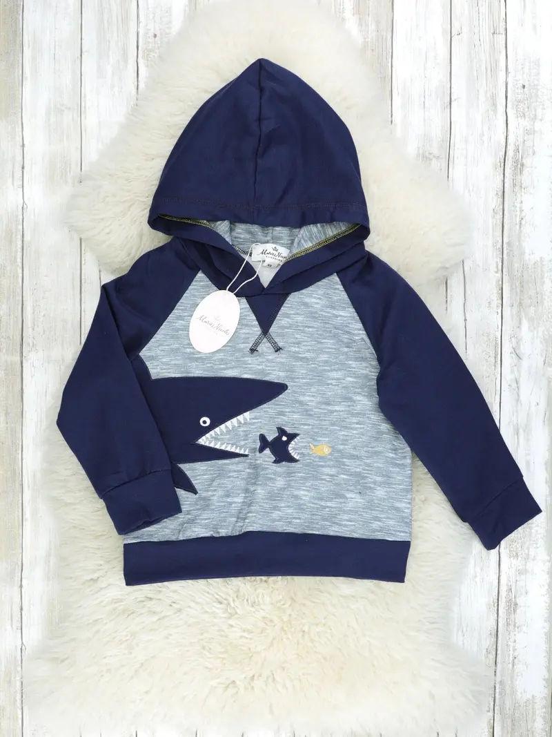 Black Shark-Print Raglan Hoodie 1