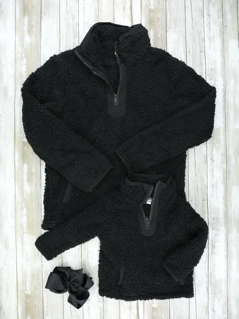 Black Sherpa Matching Mom-And-Me Pullover Set 1