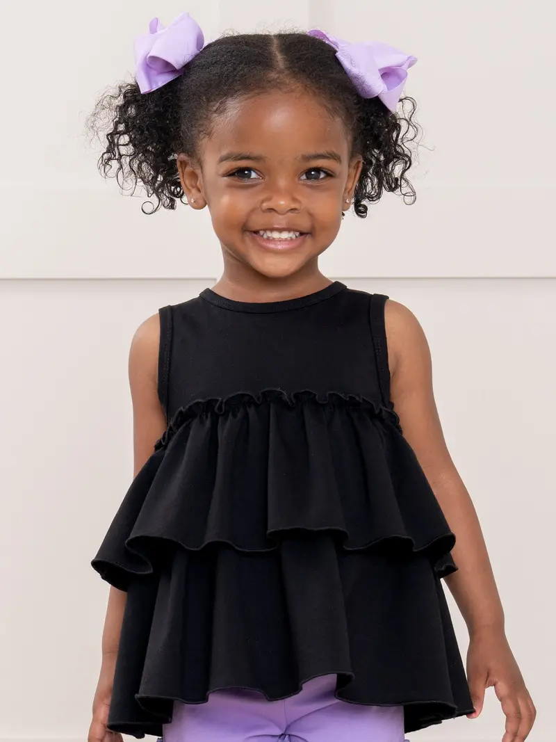 Black Tiered Cotton Ruffle Tank – Sleek & Stylish Top 1