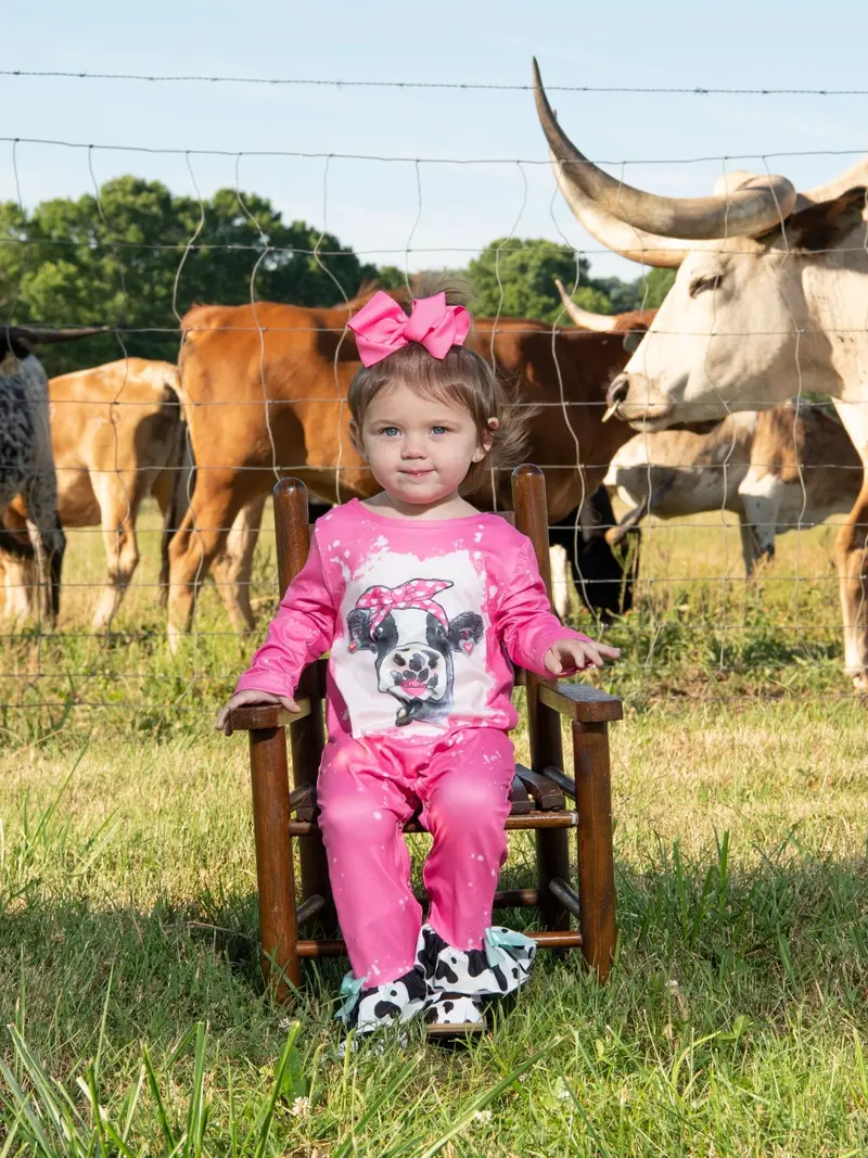 Bleached Pink Cowhide-Print Ruffle Romper 1