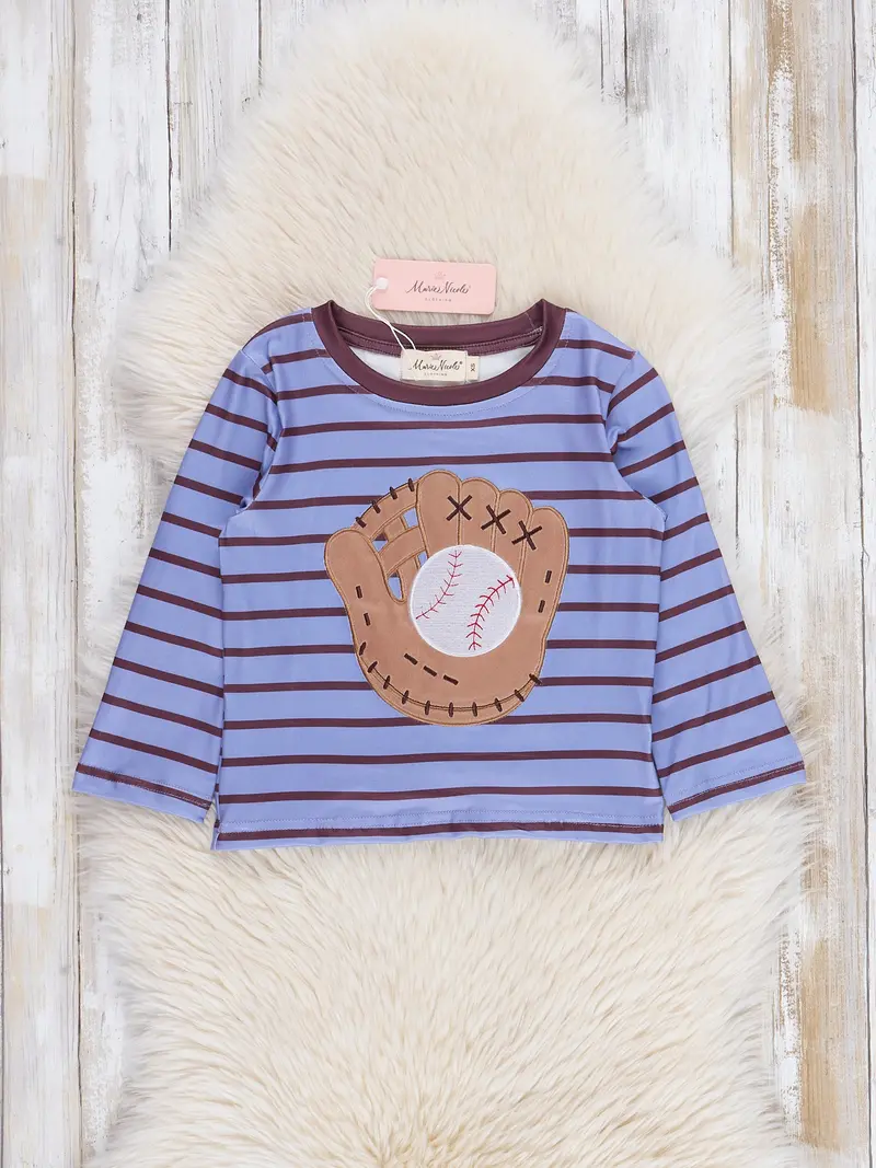 Blue And Brown Striped Baseball Glove Graphic Shirt 1
