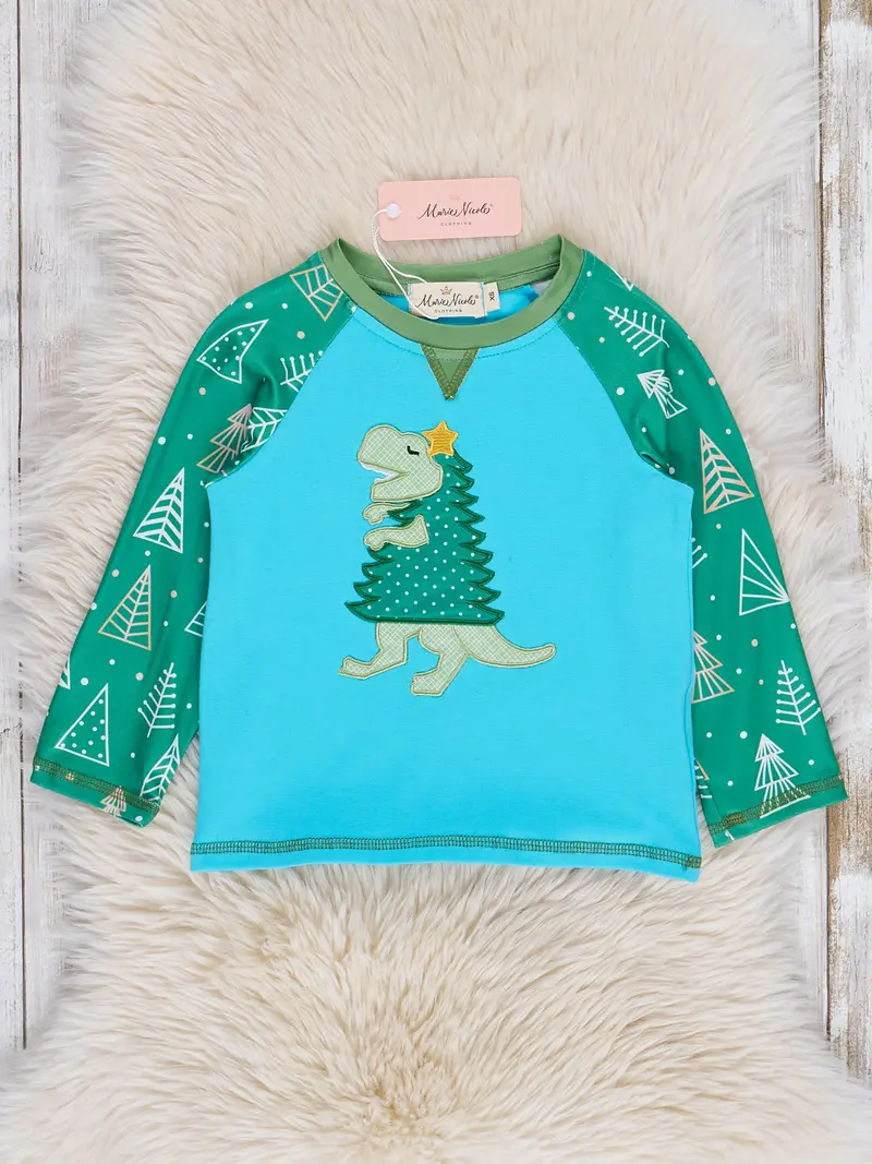 Blue And Green Christmas Tree-Saurus Graphic Tee 1