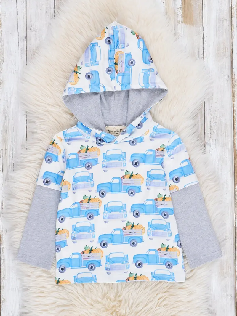Blue And Grey Pumpkin Truck Hoodie Shirt 1