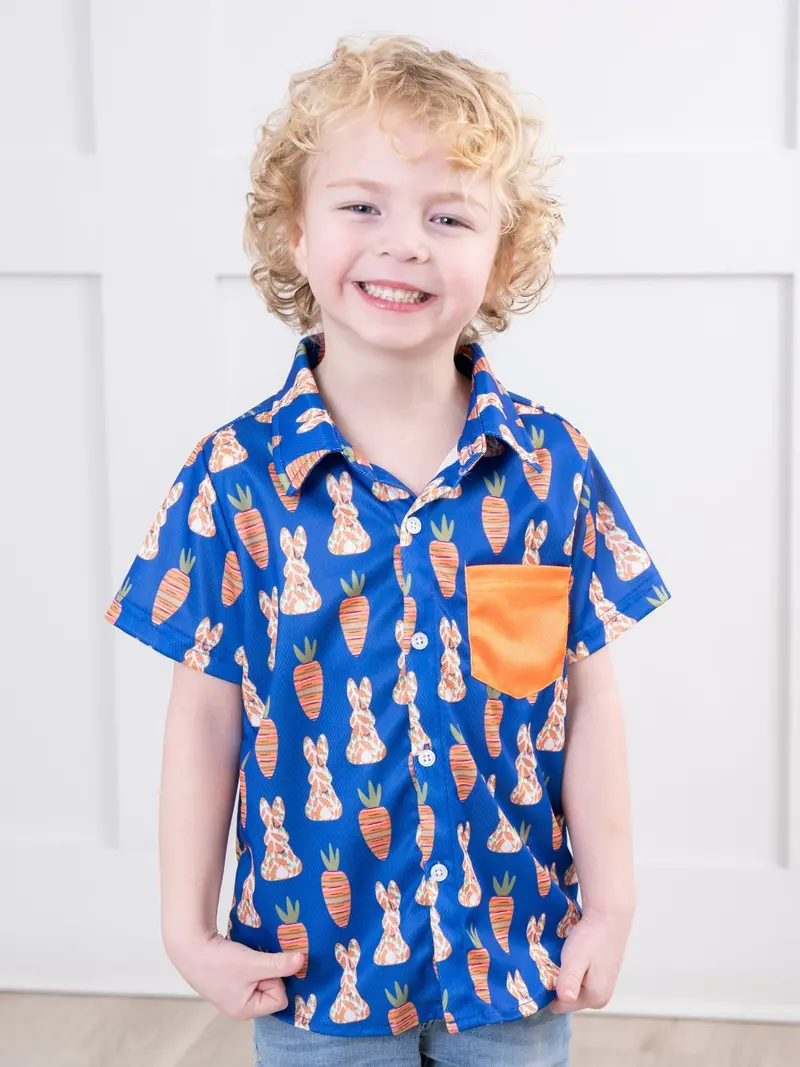 Blue And Orange Rabbit-Themed Pocket Shirt 1