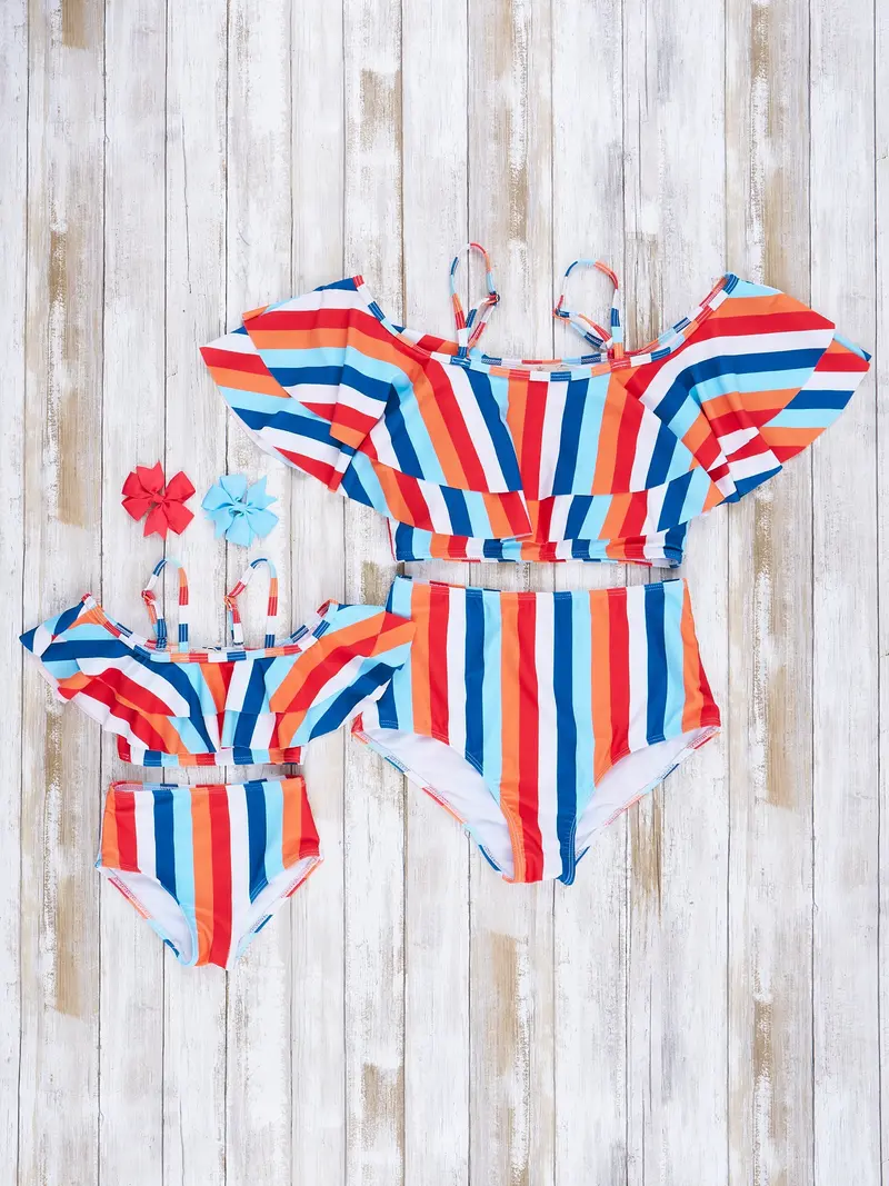 Blue And Orange Striped Family Swimwear Collection 1