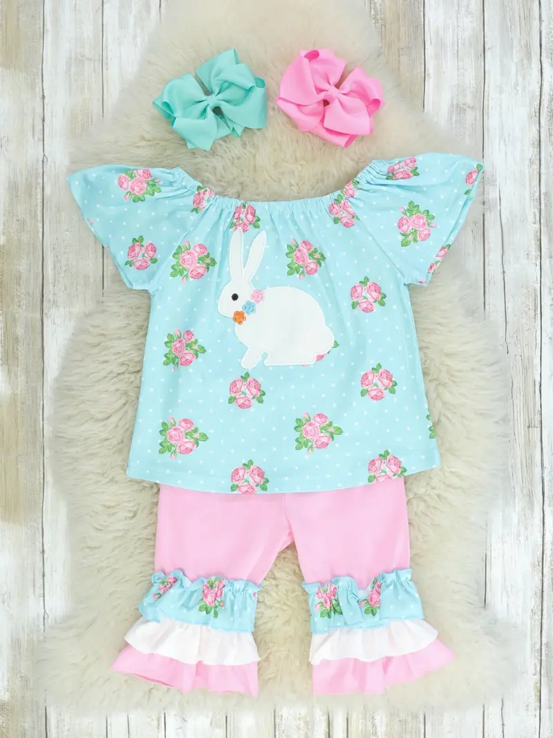 Blue And Pink Polka Dot Bunny Ruffle Ensemble 1
